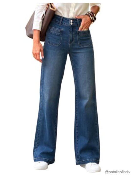 Denim - High Waisted Wide Leg Jeans for Women Tummy Control Stretch Denim Pants
